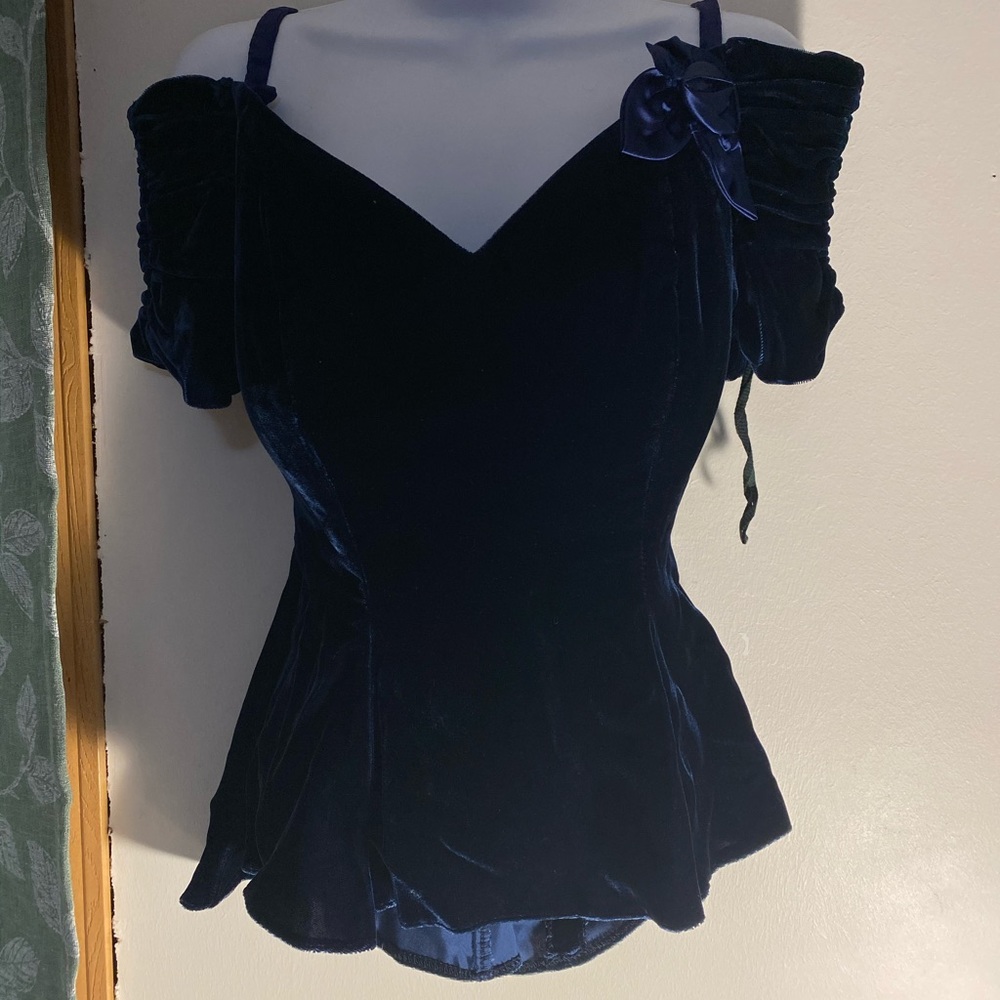 80s Vintage Velvet Off Shoulder Top